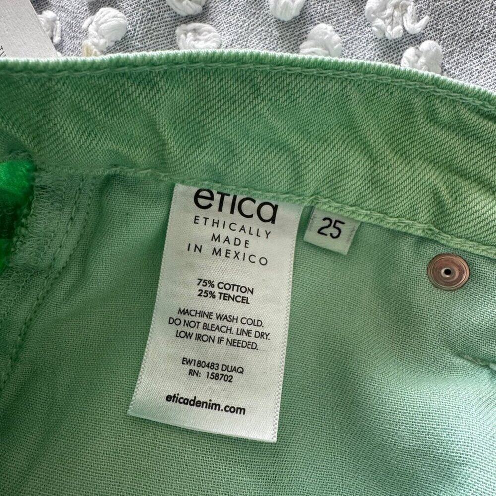Etica | NWT High Waisted Green Denim Mini Skirt Size 25" - Picture 11 of 11